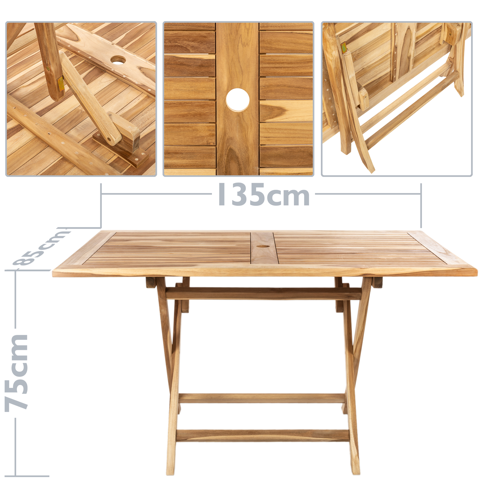 Conjunto De Mesa 135 X 85 Cm Y 4 Sillas Para Jardín Exterior De Madera De Teca Certificada_1