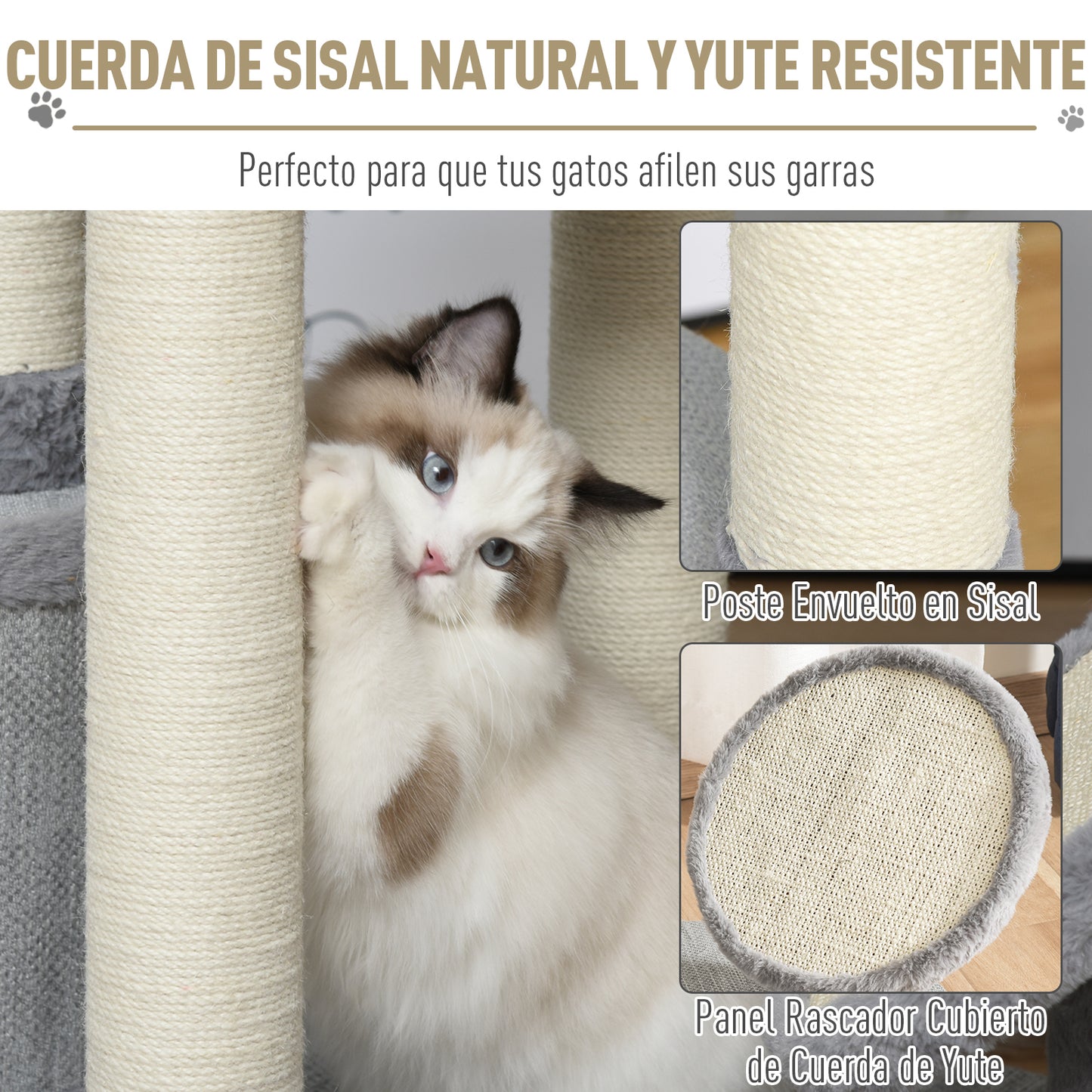 Pawhut Árbol Rascador Para Gatos Grande 80x55x122cm Hamaca Plataformas Juguetes_5