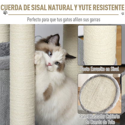 Pawhut Árbol Rascador Para Gatos Grande 80x55x122cm Hamaca Plataformas Juguetes_5