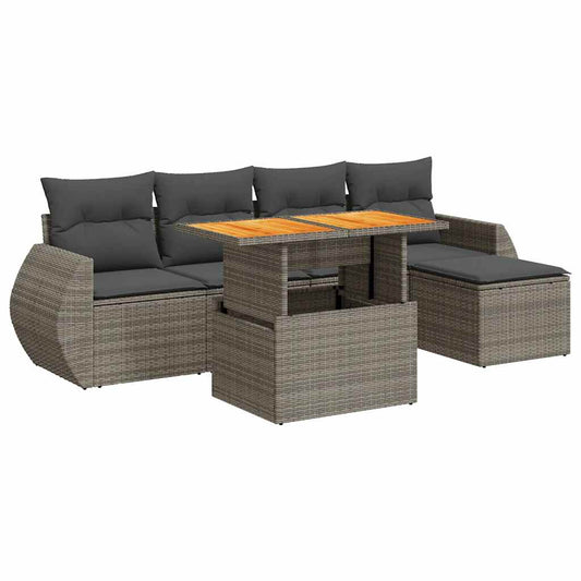 Set De Muebles De Jardín 6 Pzas Y Cojines Ratán Sintético Gris / Vetonek_0