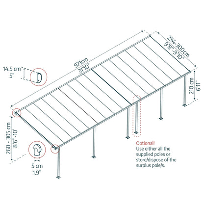 Pérgola adosada Feria 300x971 cm gris