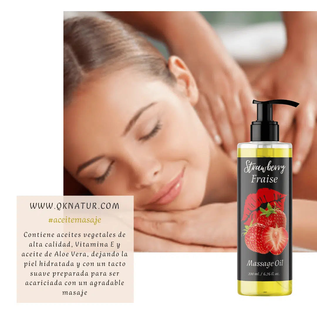 QKnatur - Aceite De Masaje Con Fragancia Fresa - 200 Ml - Para Masajes Corporales Relajantes - Hidratación Y Nutrición_1
