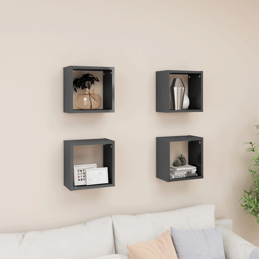 Estantes Cubo De Pared 4 Unidades Gris Brillo 26x15x26 Cm / Vetonek_4