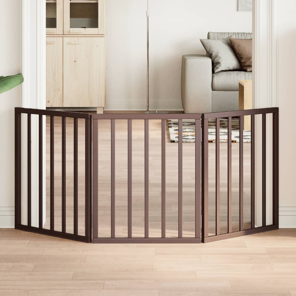 Vidaxl Puerta Para Perros Plegable 3 Paneles Madera Álamo Marrón 150cm_1
