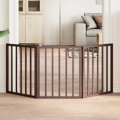 Vidaxl Puerta Para Perros Plegable 3 Paneles Madera Álamo Marrón 150cm_1