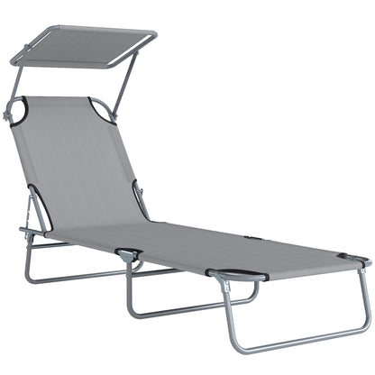 Outsunny Tumbona De Jardín Plegable Con Toldo Desmontable 187x58x36cm Gris Claro_0