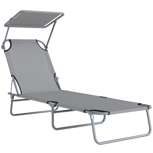Outsunny Tumbona De Jardín Plegable Con Toldo Desmontable 187x58x36cm Gris Claro_0