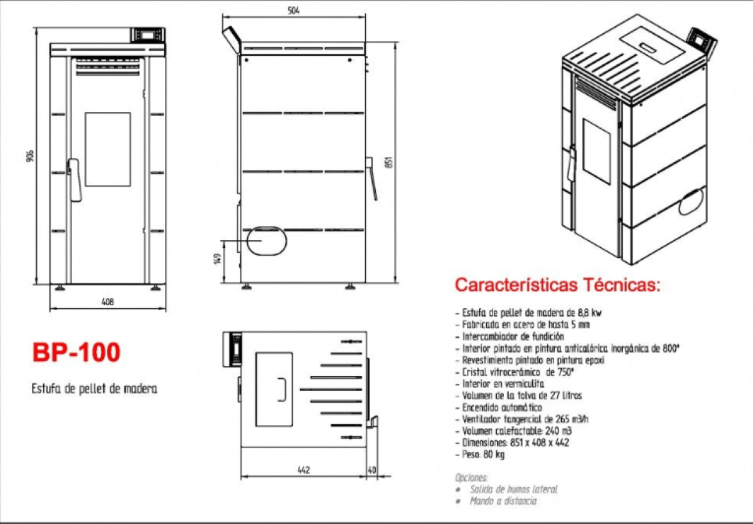 BRICOSOL Estufa de pellets aire frontal FM Modelo BP-100 B_3