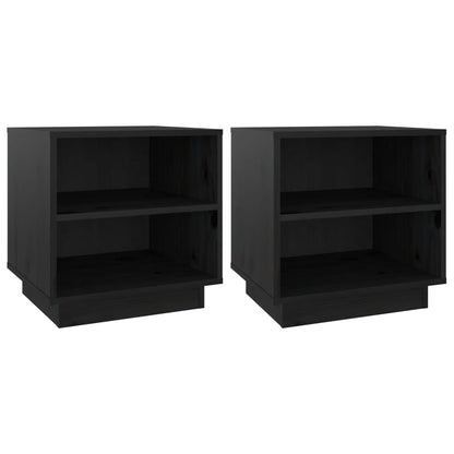 Mesitas De Noche 2 Uds Madera Maciza De Pino Negro 40x34x40 Cm_0