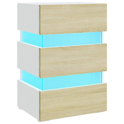 Mesita Noche Led Blanco Y Sonoma Madera Ingeniería 45x35x67 Cm_0