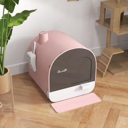 Pawhut Arenero Para Gatos Con Bandeja Extraíble Pala Alfombra 43x44x47cm Rosa_4