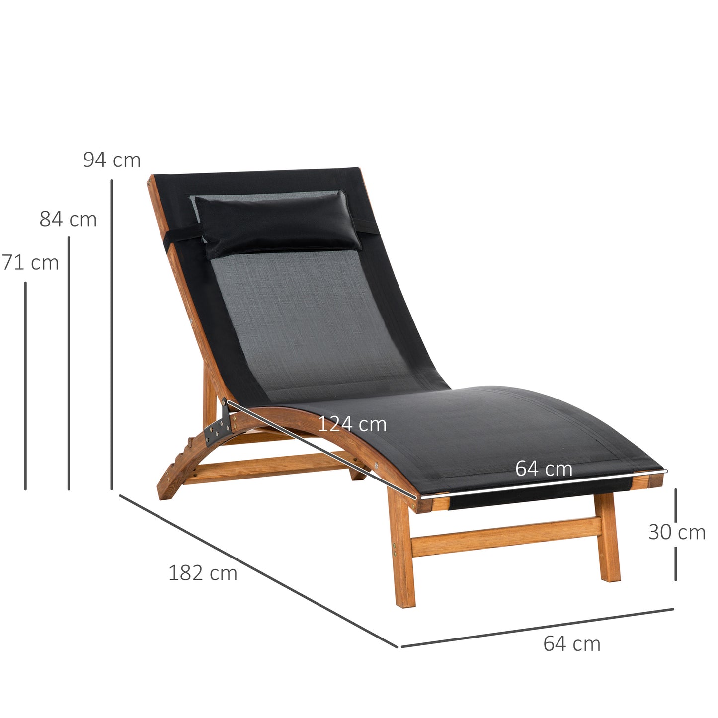 Outsunny Tumbona De Jardín Respaldo Ajustable Reposacabeza Extraíble 182x64x71cm_2