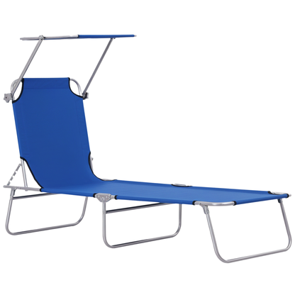 Outsunny Tumbona De Jardín Plegable Con Toldo Desmontable 187x58x36cm Azul_0