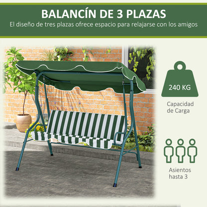 Outsunny Columpio De Jardín Con Toldo Ajustable En Ángulo 170x110x153 Cm Verde_5