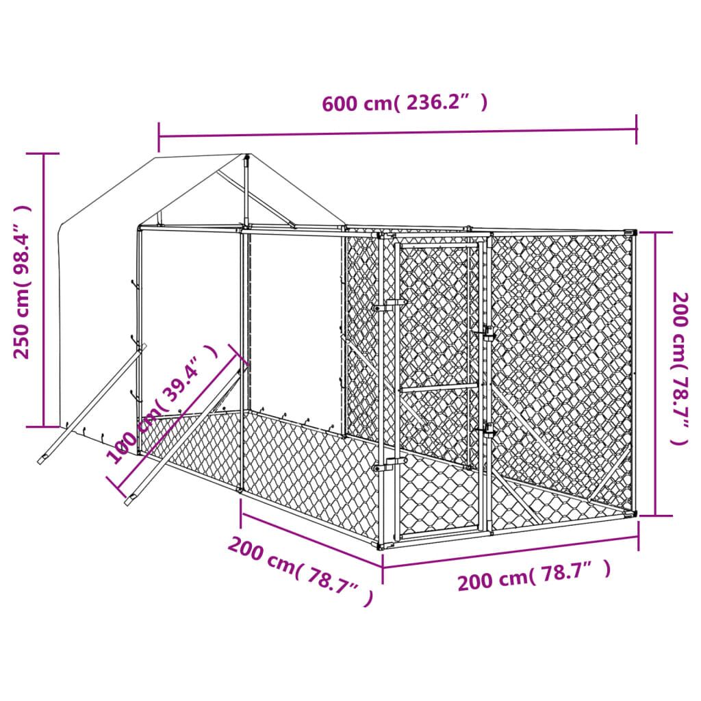 Vidaxl Perrera De Exterior Con Toldo Acero Galvanizado Plata 2x6x2,5 M_2