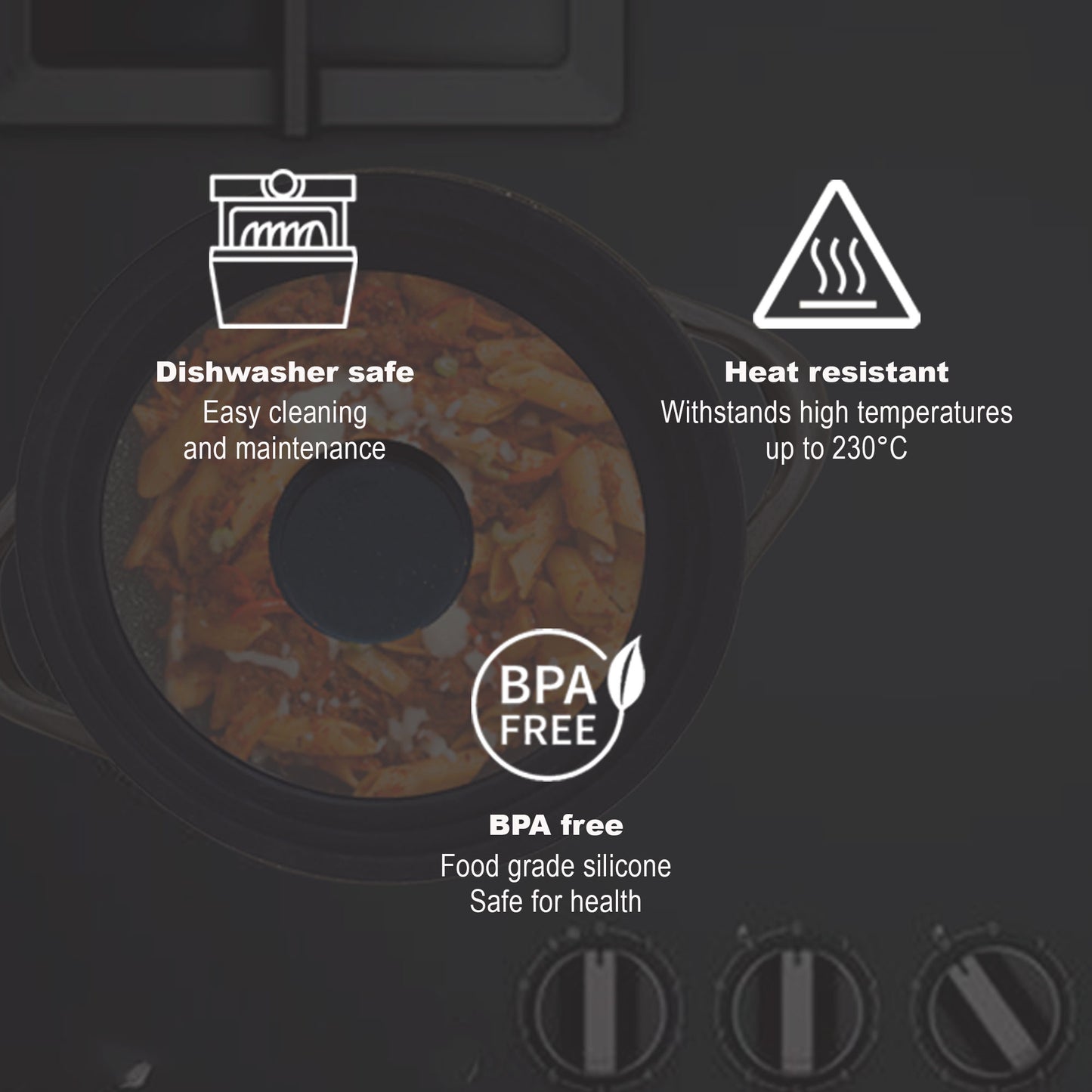 Juego 2 Tapas Sartén Universal Ollas, Cacerolas, Multidiámetro Borde Silicona, Cristal Válvula, Briebe, Totalid, Transparente