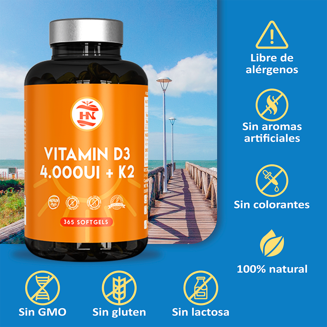 Vitamina D (4000 Ui) - 365 Cápsulas De Vitamina D3 K2 – Altamente Concentrada. Favorece La Función Inmunológica Y Ósea_2