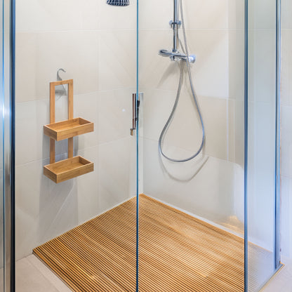 Wellhome - Organizador Con 2 Bandejas De Ducha Bambú