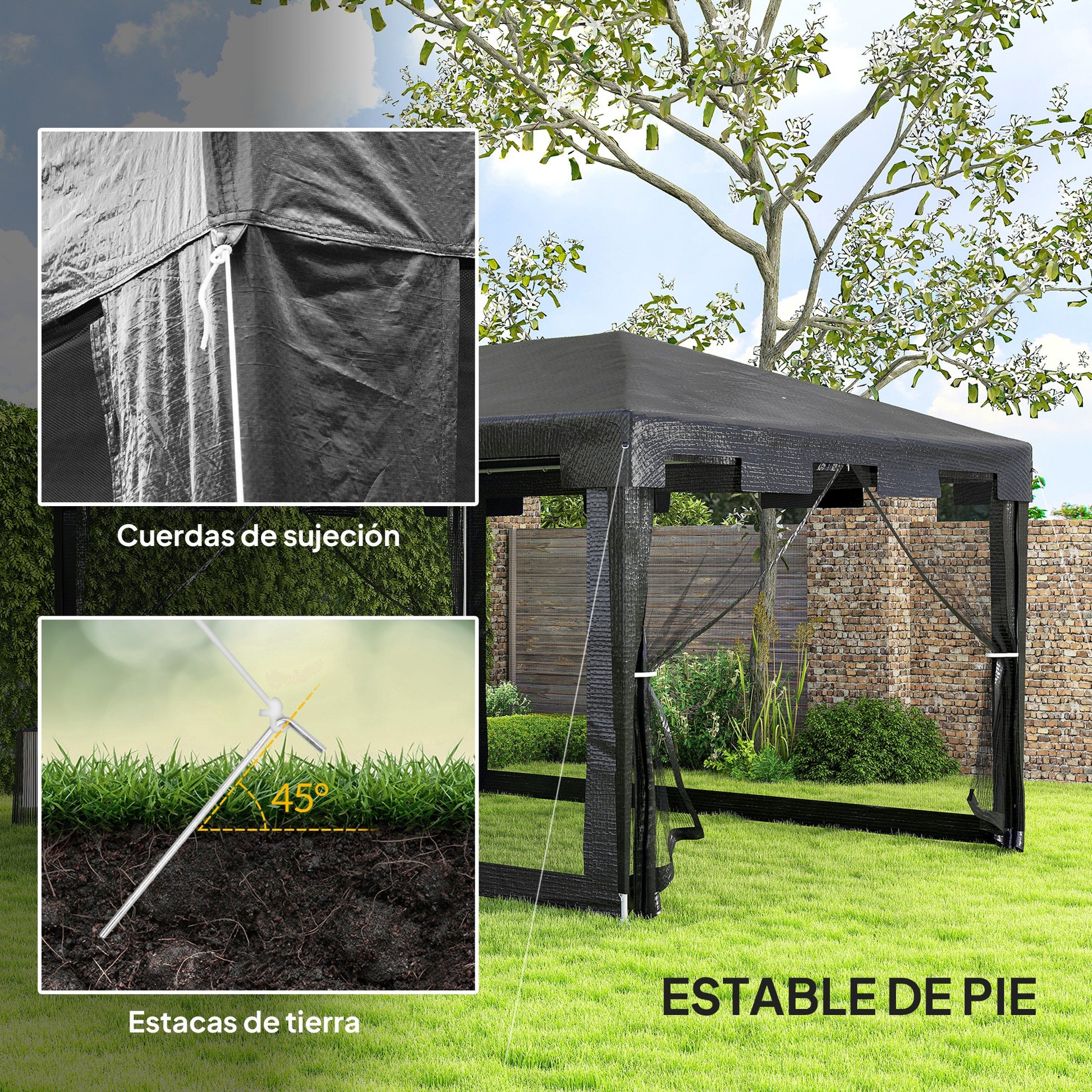Outsunny Carpa De Jardín 4x3 M Con 4 Mosquiteras Laterales Gris Oscuro_5