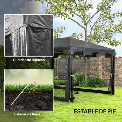 Outsunny Carpa De Jardín 4x3 M Con 4 Mosquiteras Laterales Gris Oscuro_5