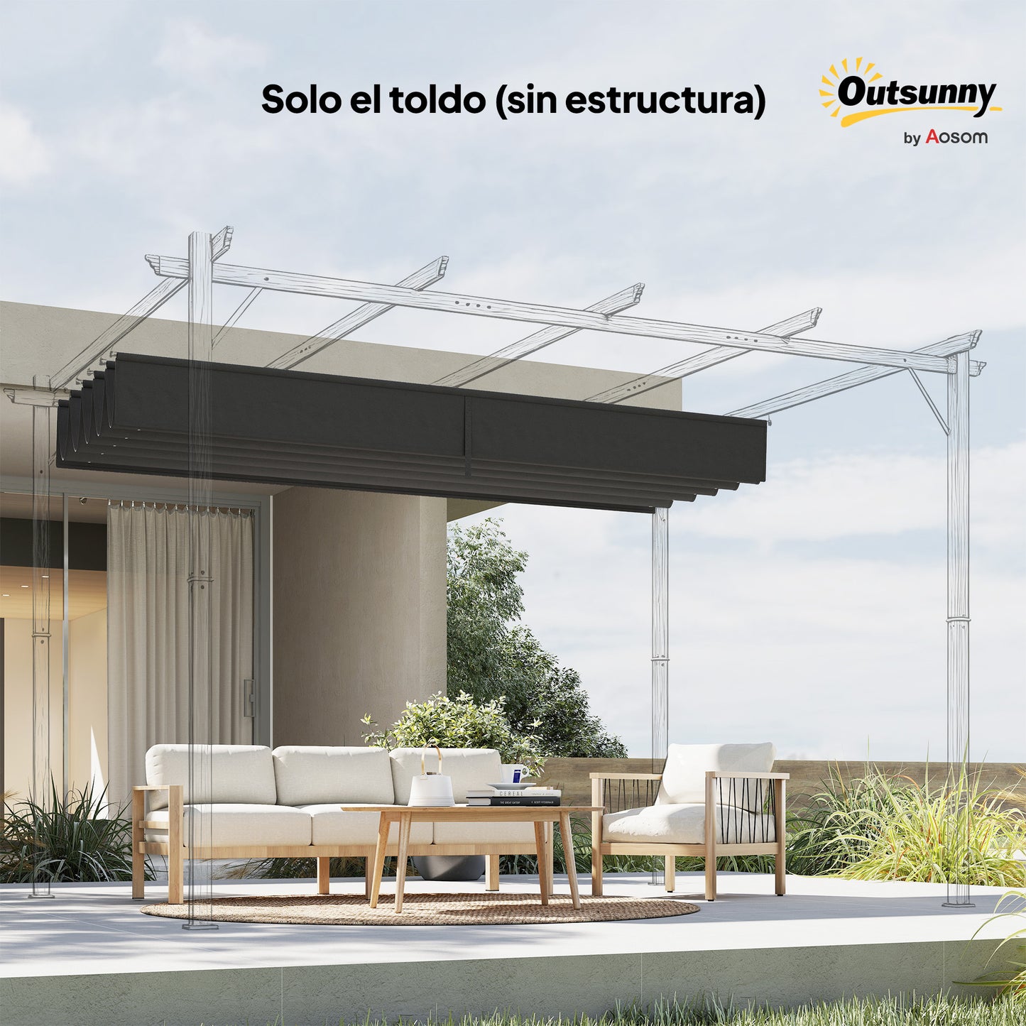 Outsunny Cubierta Para Pérgola Retráctil 3,5x2,6 M Para Marco De 4x3 M Gris_4