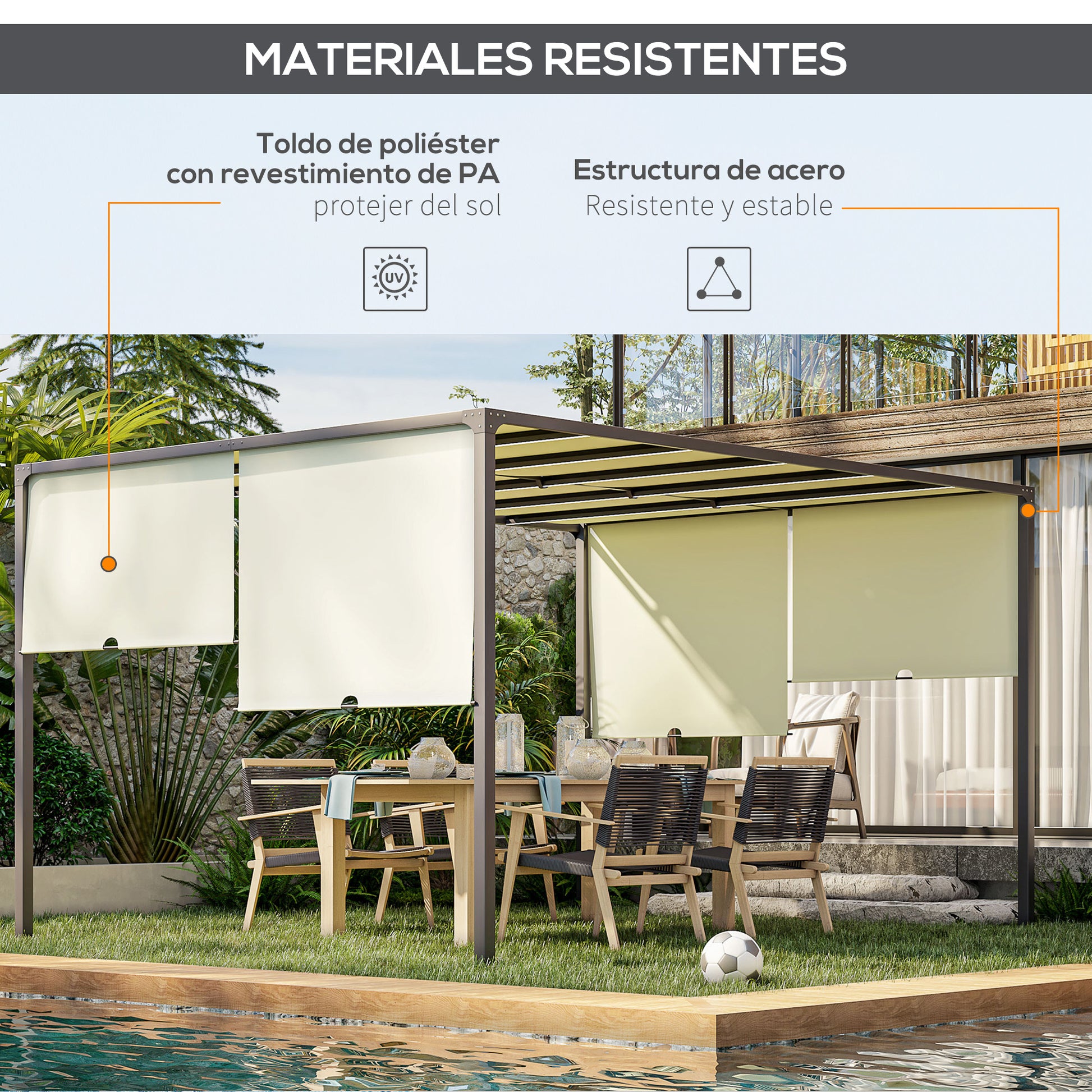 Outsunny Pérgola De Jardín 3x4 M Con Techo Deslizable Cenador Con Luces Led_5