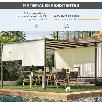 Outsunny Pérgola De Jardín 3x4 M Con Techo Deslizable Cenador Con Luces Led_5