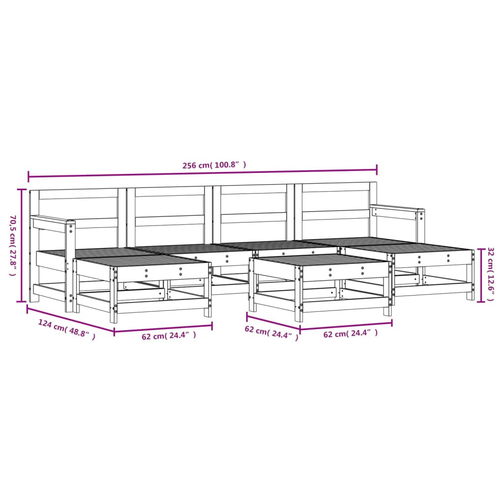 Vidaxl Juego De Muebles Jardín 7 Pzas Madera Maciza Pino Marrón Miel_2