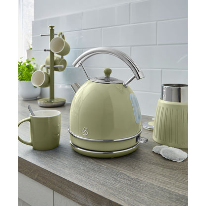 Swan Retro Set Desayuno Hervidor Agua 1,8l, Tostadora 2 Rebanadas, Microondas Digital 20l, Vintage, Strp2070gneu, Verde_2