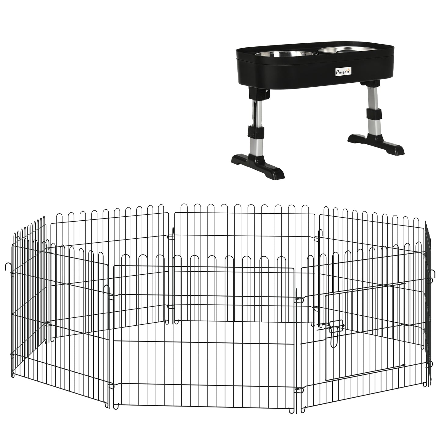 Pawhut Conjunto De Parque Y Comedero Para Perros 71x61 Cm 43x25x30 Cm Negro_0
