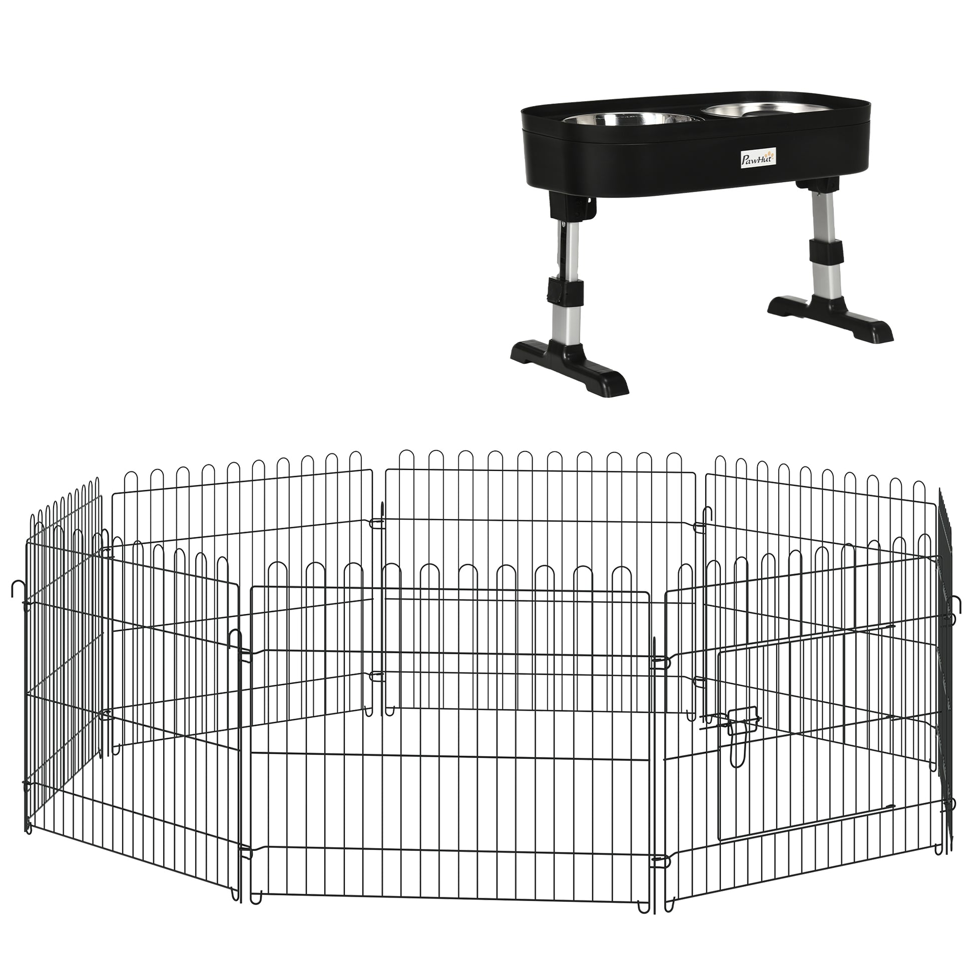 Pawhut Conjunto De Parque Y Comedero Para Perros 71x61 Cm 43x25x30 Cm Negro_0