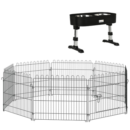 Pawhut Conjunto De Parque Y Comedero Para Perros 71x61 Cm 43x25x30 Cm Negro_0