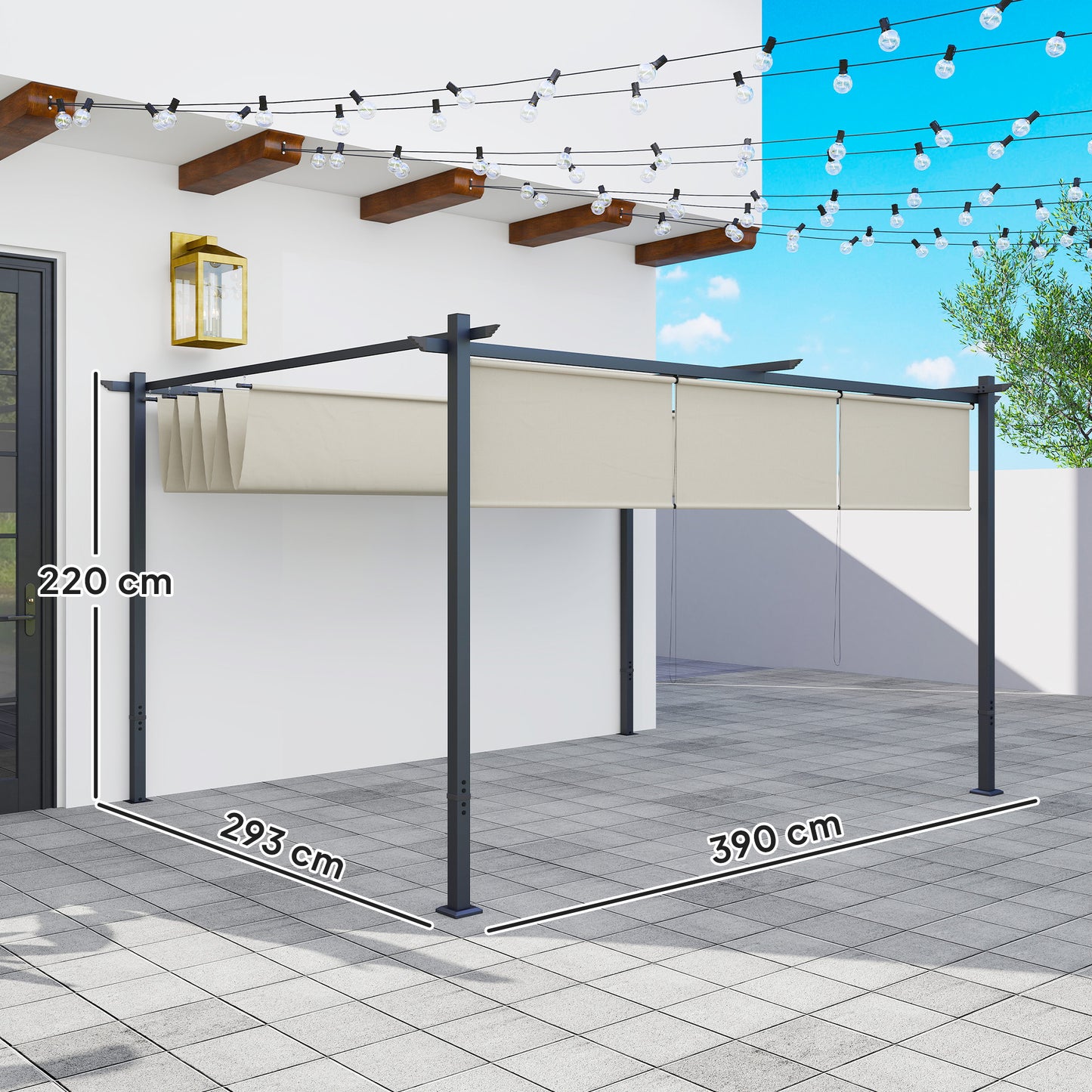 Outsunny Pérgola 4x3 M Con Techo Retráctil Y Laterales Enrollables Beige_2