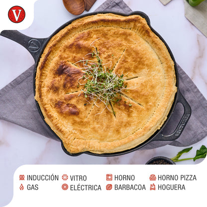 Victoria Sartén Hierro Fundido Esmaltado Inducción 30cm, Apta Fuego, Barbacoa, Horno Cast Iron Skillet, 33644, Negro_3