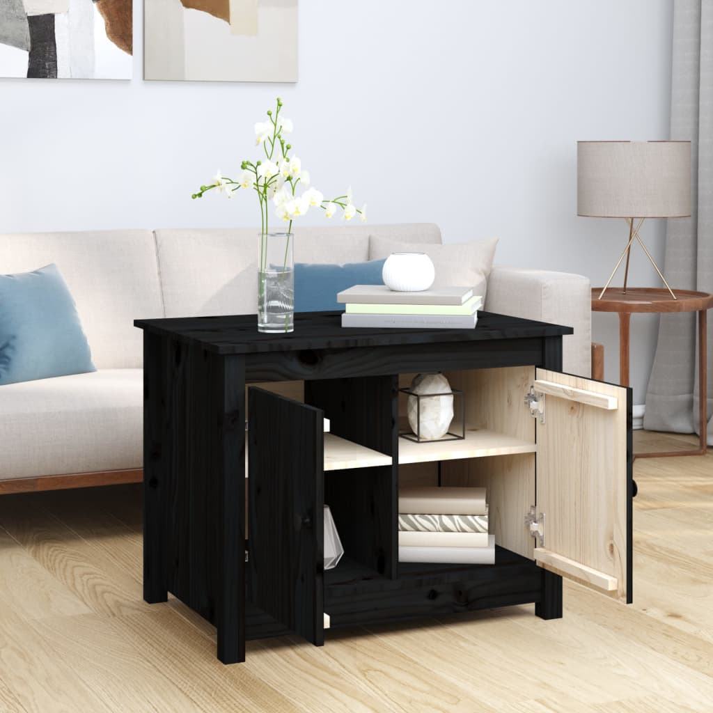 Mesa De Centro De Madera Maciza De Pino Negro 71x49x55 Cm_1