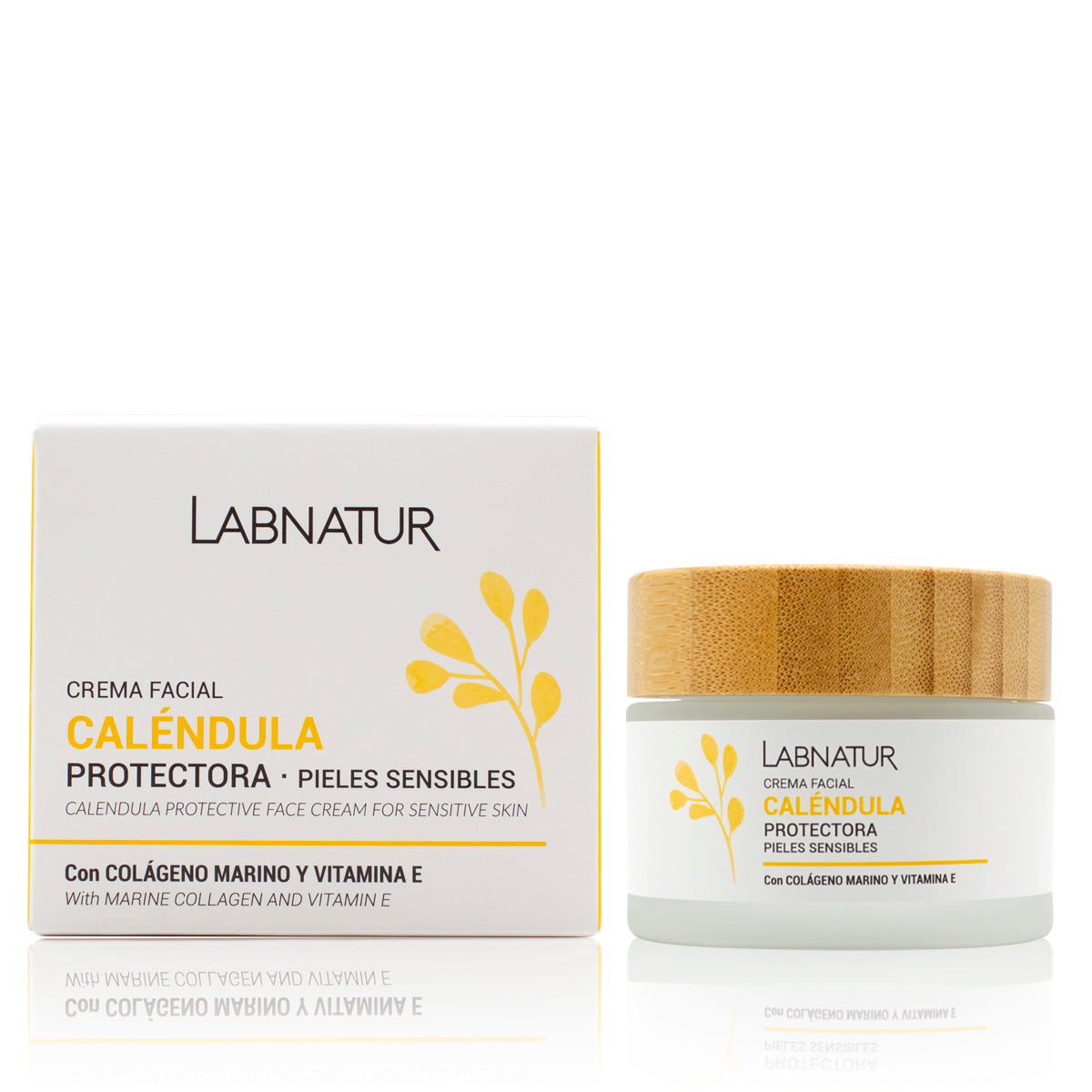 Crema Facial de Caléndula Labnatur 50 ml | Camomila, Almendras y Colágeno Marino | Cuidado Calmante para Piel Sensible_0