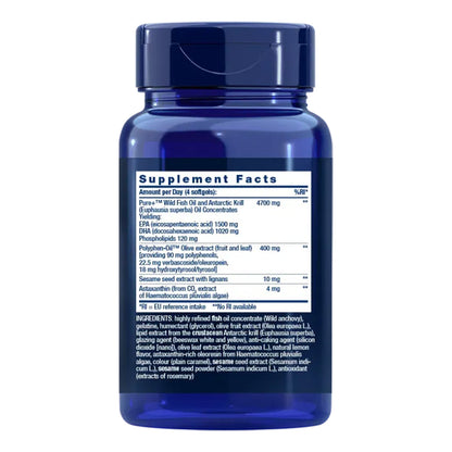 Super Omega-3 Plus EPA/DHA Fish Oil Sesame Lignans Olive Extract Krill & Astaxanthin, Life Extension 120 perlas