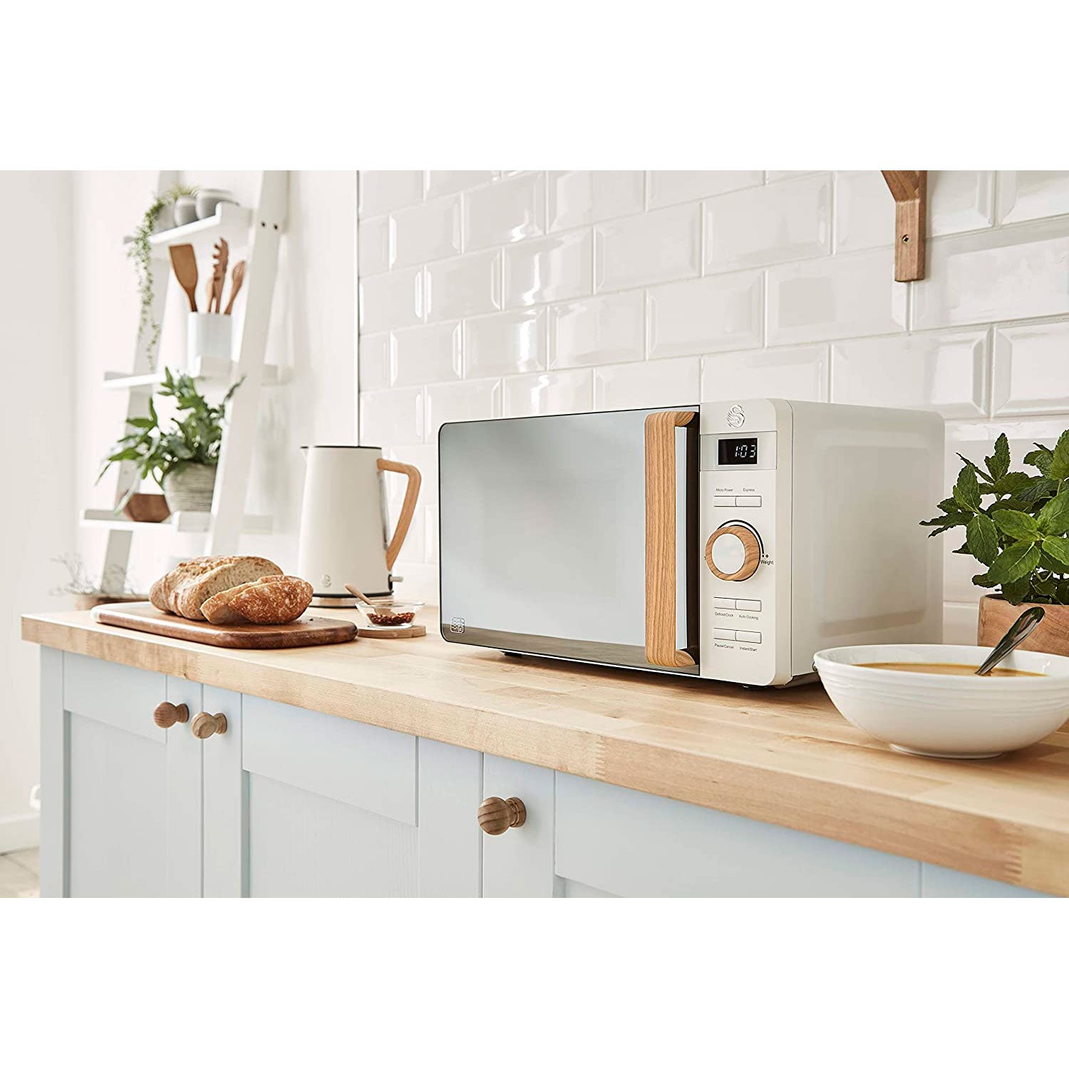 Swan Nordic Microondas Digital, 20l, 6 Niveles, Temporizador, Tirador Efecto Madera, Diseño, Sm22036whtneu, Blanco 800w_3