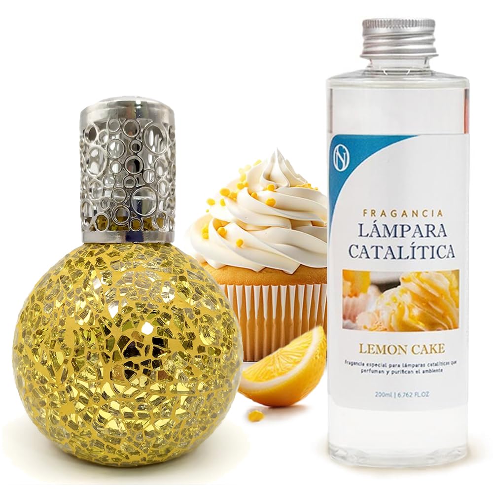Lámpara Catalítica Mosaico Dorado + Aroma Lemon Cake 500ml - Elimina Malos Olores, Perfuma Y Mejora La Calidad Del Aire_0
