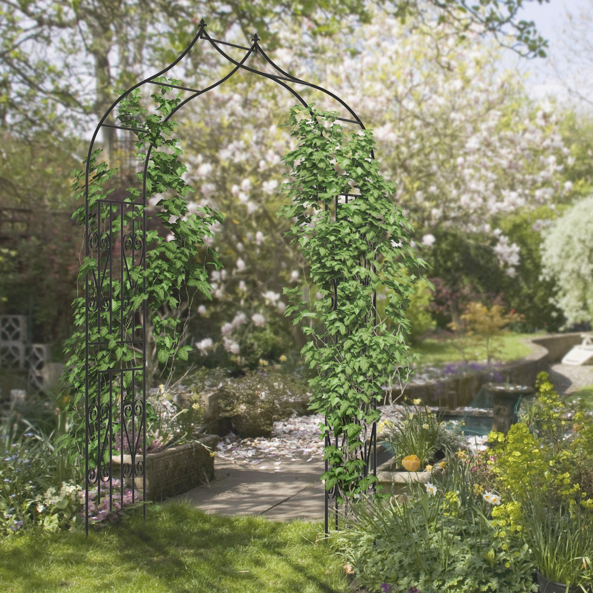 Outsunny Arco De Jardín De Metal Enrejado Para Plantas Trepaderas 140x60x265 Cm_1