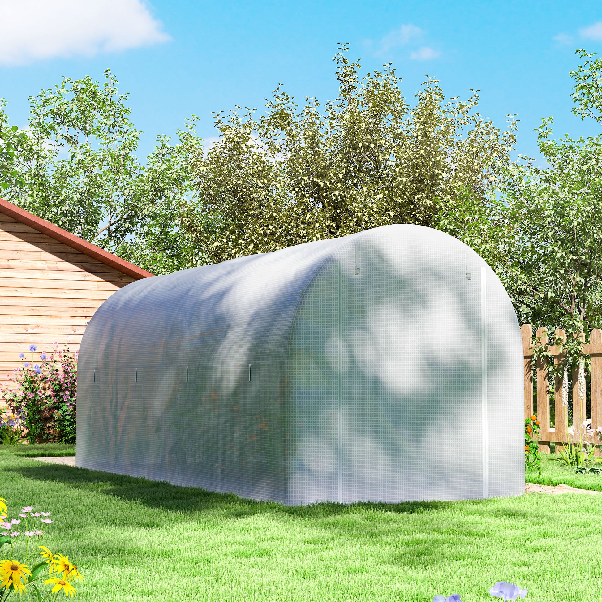 Outsunny Invernadero De Túnel 500x200x205 Cm Con Puerta Enrollable Y 8 Ventanas_3