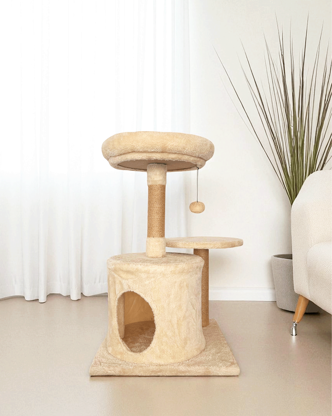 Cama Árbol Para Gatos Nácar, Madera Maciza Y Yute_0