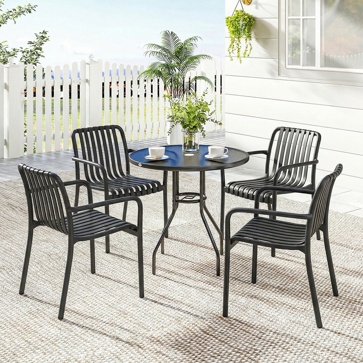 Outsunny Juego De 4 Sillas De Jardín Exterior Apilables Respaldo Curvado Negro_1