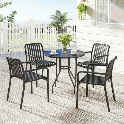 Outsunny Juego De 4 Sillas De Jardín Exterior Apilables Respaldo Curvado Negro_1