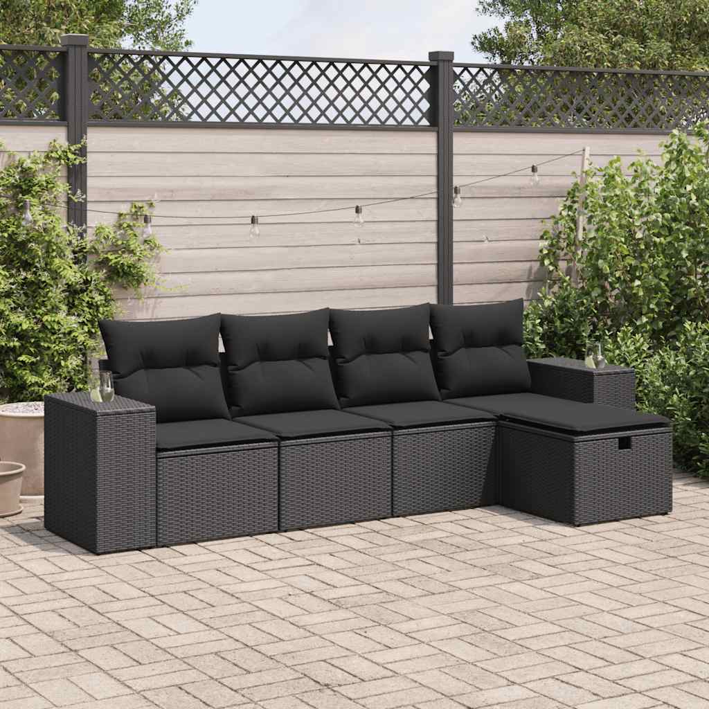 Set De Muebles De Jardín 5 Pzas Y Cojines Ratán Sintético Negro / Vetonek_4