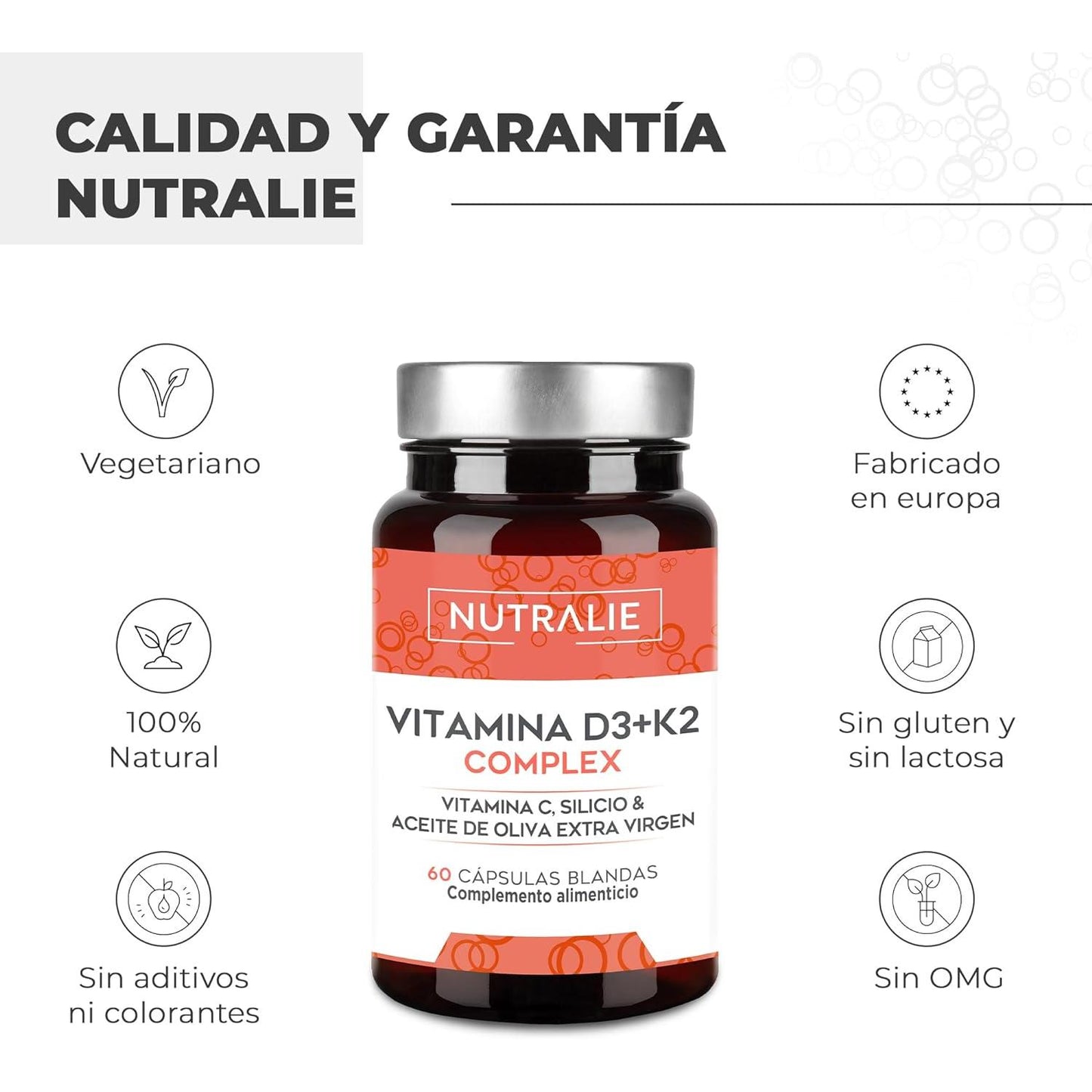 Nutralie Vitamina D3+K2 Complex 10000 UI + Vit C 60 cápsulas