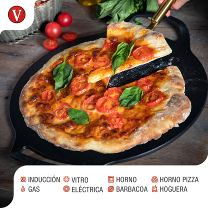Victoria Plancha Cocina Para Pizza Hierro Fundido Curado Inducción, Sartén 38cm, Fuego, Barbacoa, Horno, 34474, Negro_3
