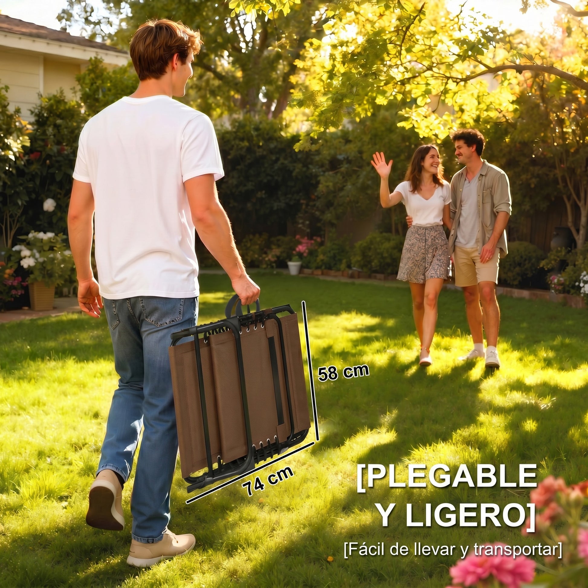 Outsunny Tumbona Plegable Respaldo Ajustable Y Reposacabezas 189x58x30 Cm Marrón_5
