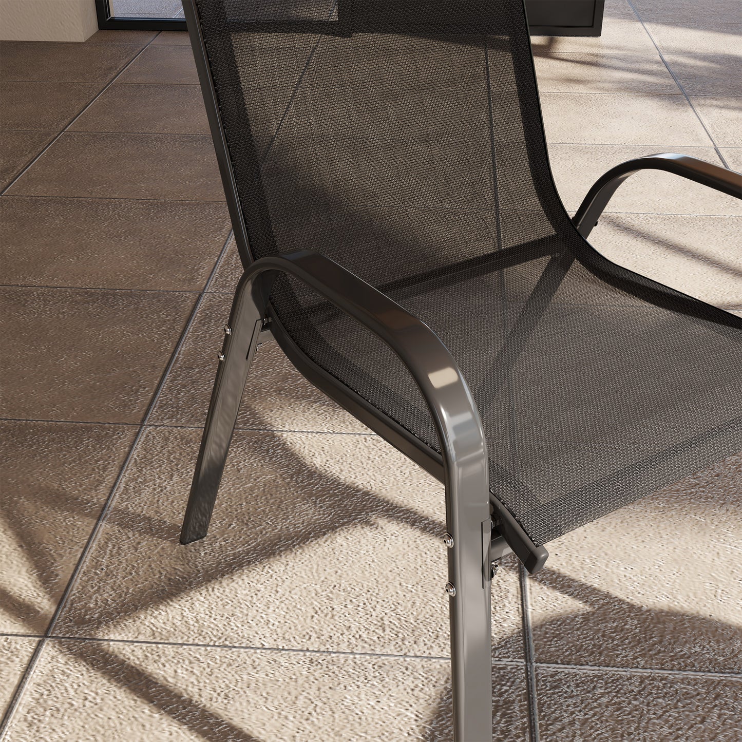 Outsunny Juego De 4 Sillas De Jardín Exterior Apilables 54x71x93 Cm Negro_3