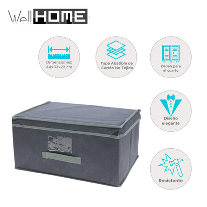 Well Home Caja De Almacenamiento Con Tapa Abatible De Cartón No Tejido - 44x33x22cm En Gris Oscuro_1